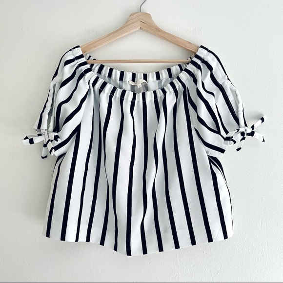 Maje Tops - Maje White And Black Stripe Elastic Off The Shoulder Short Sleeve Top. Size 2